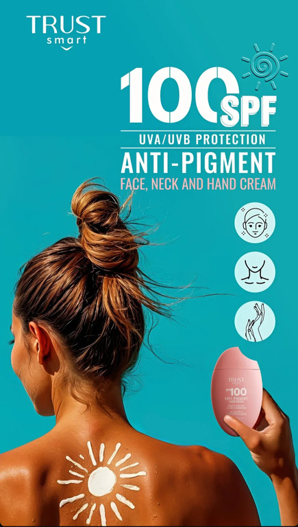 کرم ضدآفتاب spf100تراست اسمارت،مناسب انواع مختلف پوست مخصوصا پوست های دارای لک،حجم۵۰میل