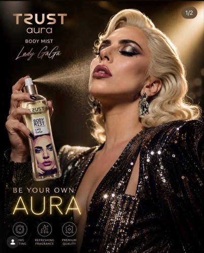 خوشبو کننده بدن (بادی میست) زنانه TRUST aura مدل Lady GaGa،حجم۱۰۰میل